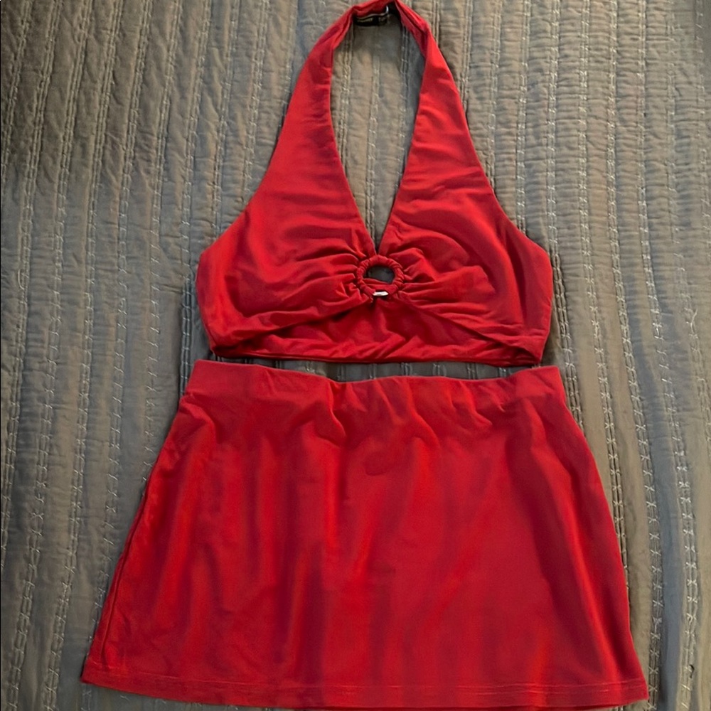 Red Halter Top and Skirt Set
